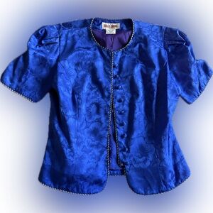 Maggy London blue floral silk jacket Size 8